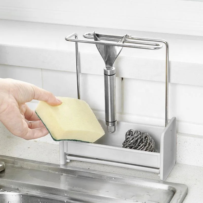 Fashionable Kitchen Stainless Steel Sponge Rags Simple Creative Ventilation Draining Racks Bottom Detachable Rag Rack