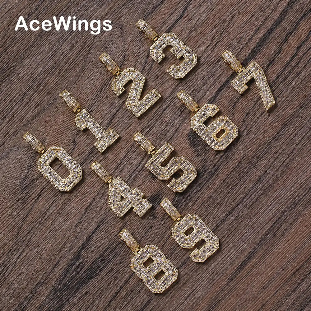 CN331 Brass Prong Setting Zircon 0 - 9 Numbers Pendants Full CZ Iced Out Hip Hop CZ Necklace Bling Bling Jewelry MegaBDM