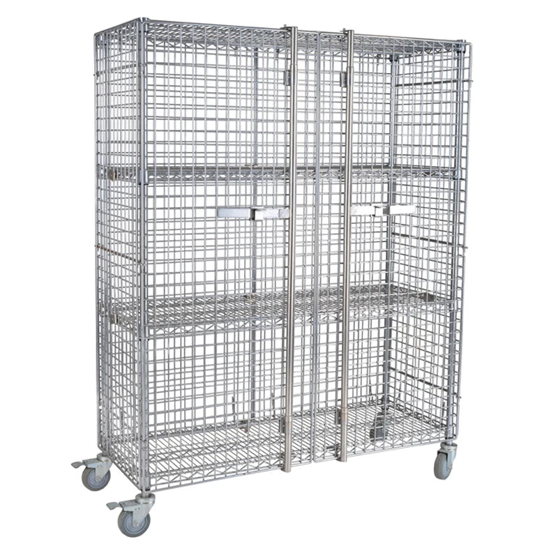 Stainless Carbon Steel SMT 18" X 48" X 61" SMD ESD 4 Tiers NSF Metal Chrome Wire Shelf Security Cage Cart