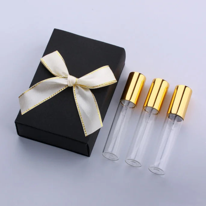 Holiday Gift Box Small Transparent Cosmetic Packaging 10ml Gold Cover Glass Spray Perfume Bottle