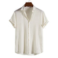 Summer Suitable Breathable Men's Solid Color Small Check Wrinkled Short-sleeved Shirts for Daily Normal Life