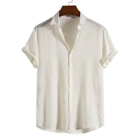 Summer Suitable Breathable Men's Solid Color Small Check Wrinkled Short-sleeved Shirts for Daily Normal Life