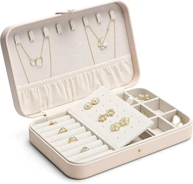 Portable Leather Jewelry Organizer Box for Necklace Earrings Ring Bracelet Small Size China Made OEM Brand JX-JOB-01