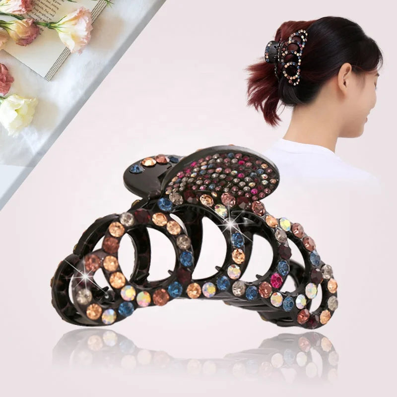 Glitter Women Hair Jewelry Stone Hair Claws Acetate 11.5cm Jaw Clip Crystal Tortoise Shell Hair Claw Clips Rhinestone for Girls