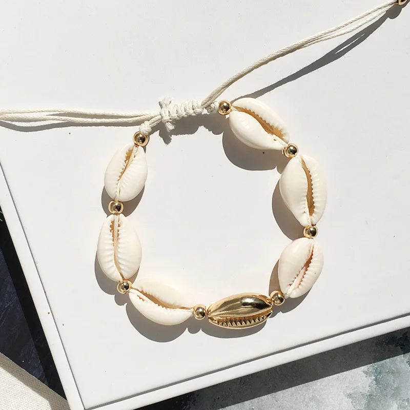 European and American Fashion Marine Series Bohemian Handmade Braided Natural Conch Shell Rope Bracelet for Women