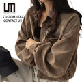 Liu Ming Oem Odm Vintage Korean Fashion Women Autumn Winter Corduroy Blouse Oversize Loose Pockets Shirts