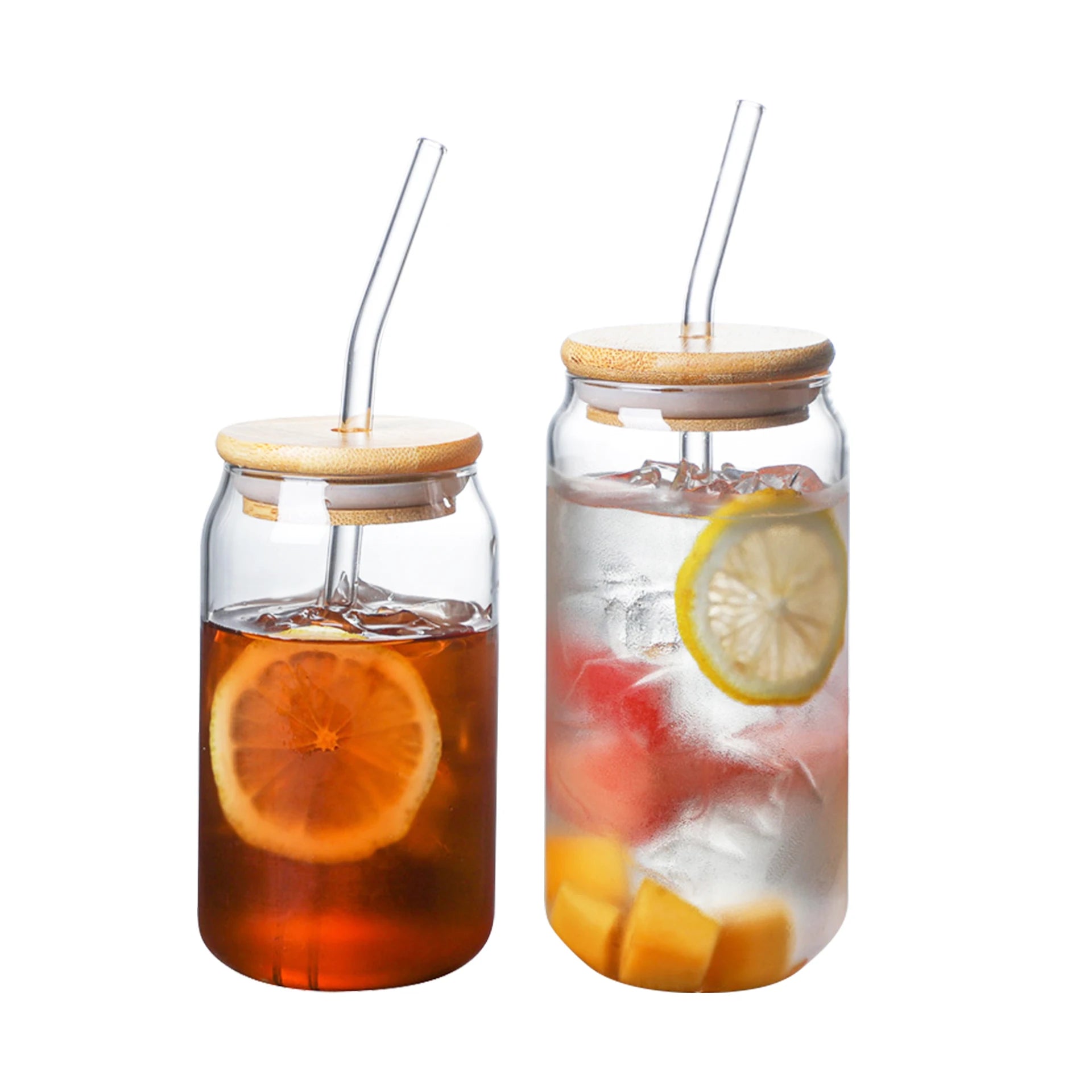 Beer & Ice Coffee Glasses Cute Tumbler Cup Great for Soda Boba Tea Cocktail 16oz Glass Tumbler Cups with Bamboo Lid and Straw