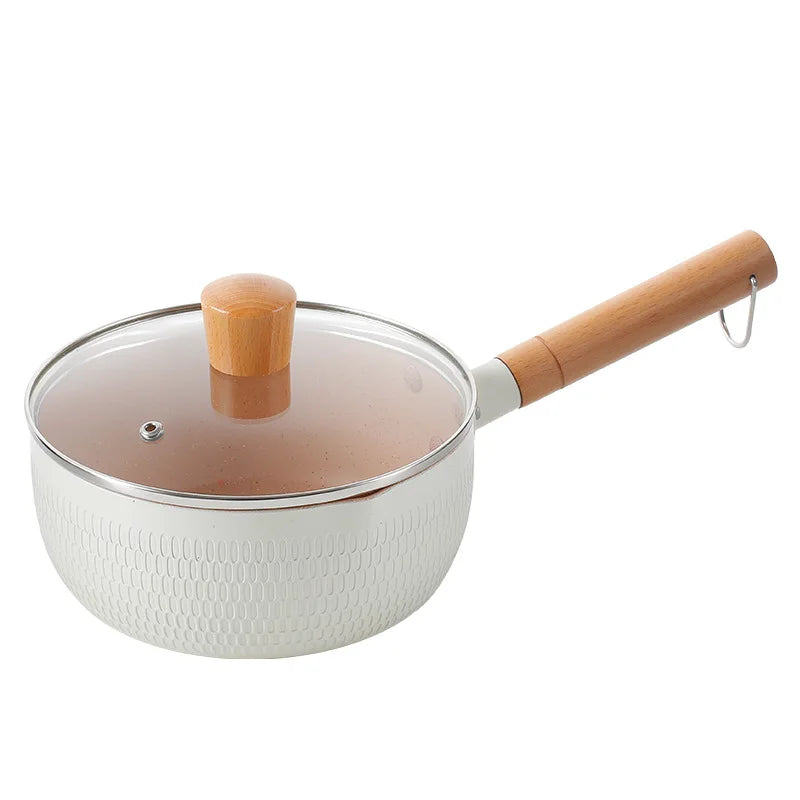 Japanese Style Aluminum Alloy Milk Noodles Soup Snow Pan Non-stick Pan Milk Pot With Wooden Handle