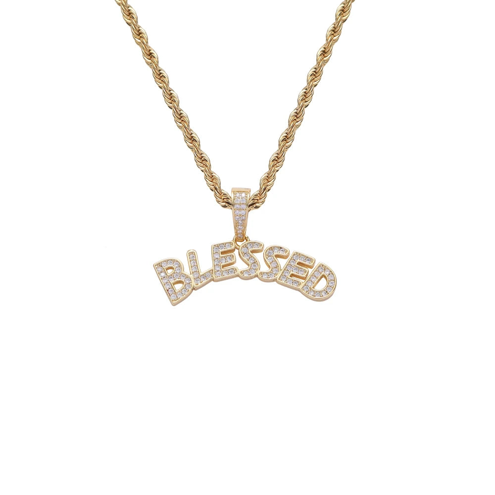 CN367 Brass Setting CZ Hip Hop Necklace Iced Out Jewelry