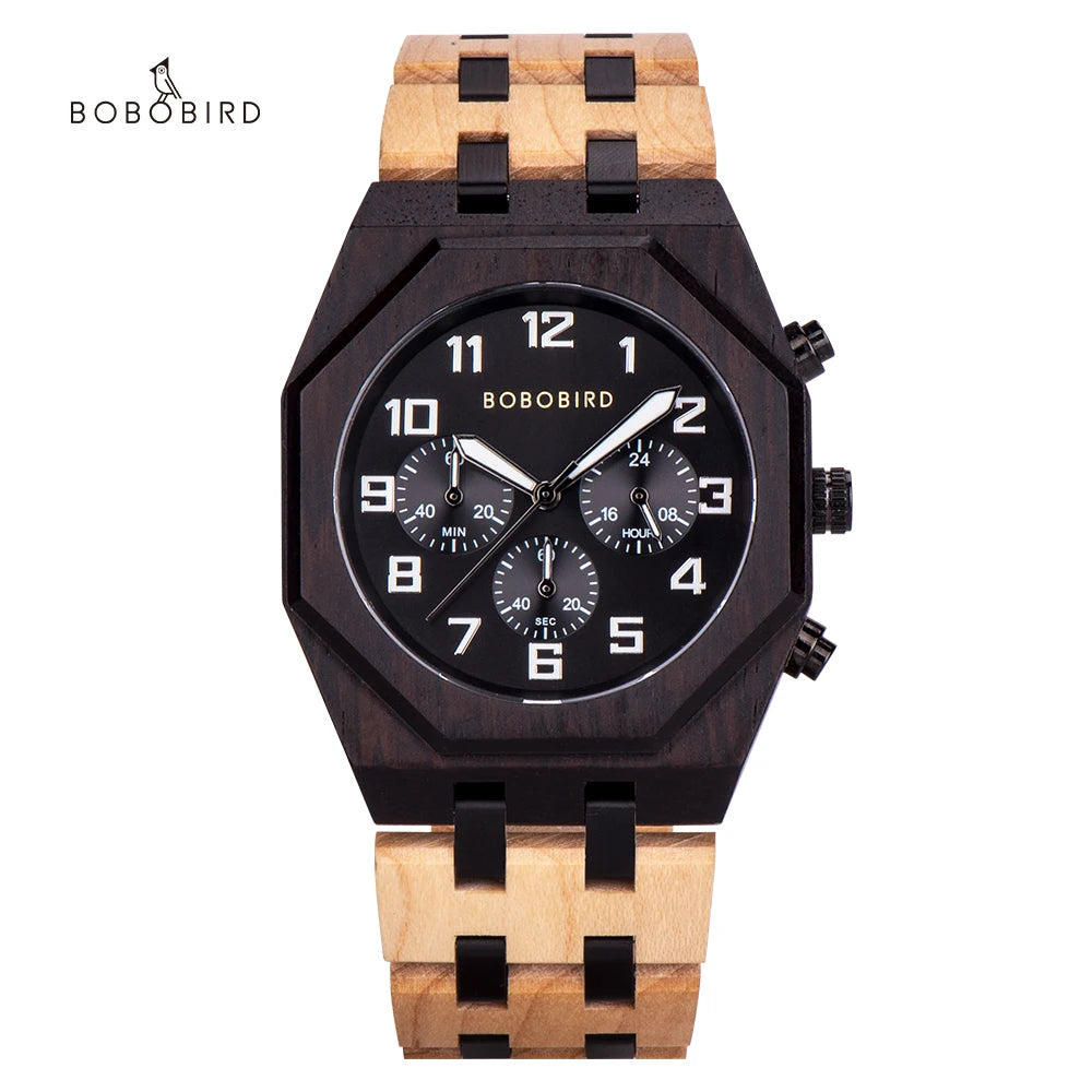 Antique  Wood Watch Japanese Quartz Movement 42mm Customizable Logo Engraving