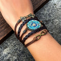 Retro Personalized Woven Pu Leather Rope Bracelet Simple Couple Beaded Turquoise butterfly Multi-layer Winding Bracelet
