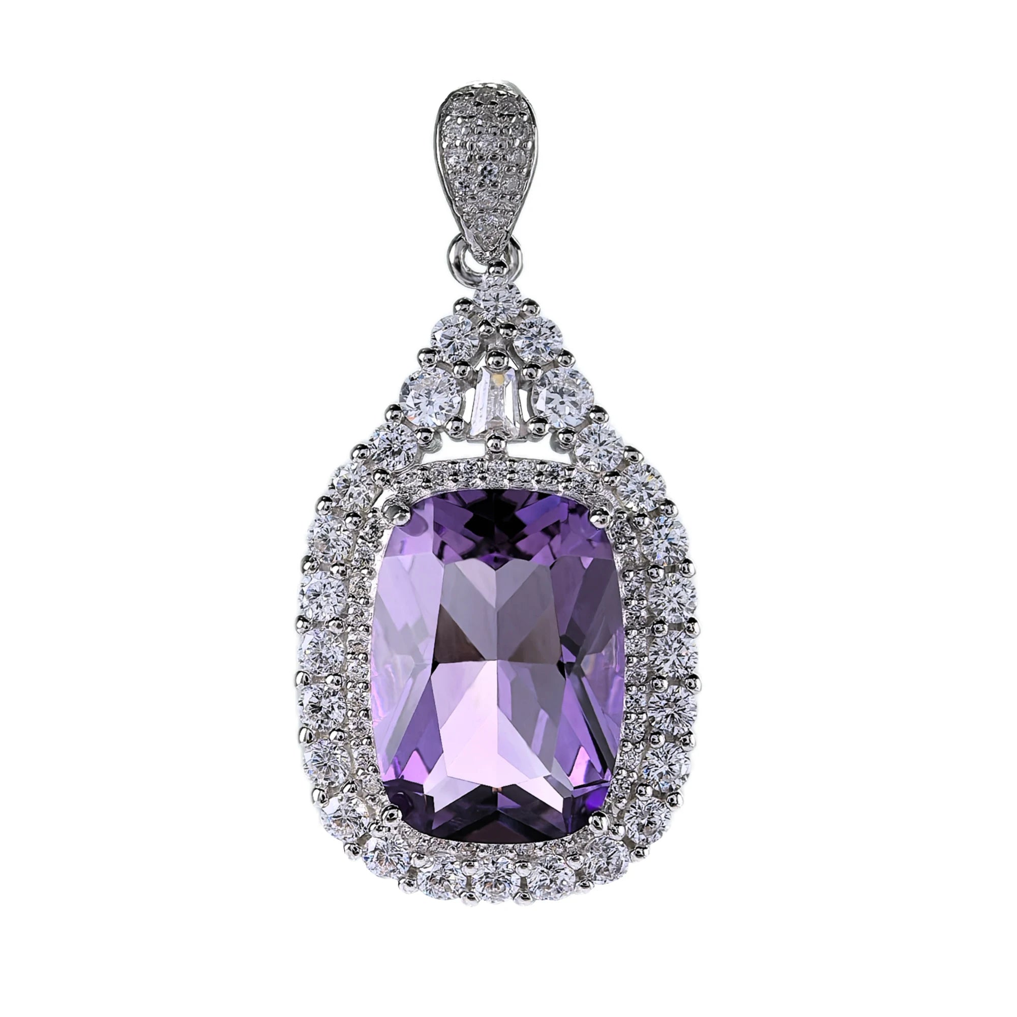 Gorgeous Rhodium Plated 925 Sterling Silver Natural Amethyst Pendant for Women Anniversary Gift