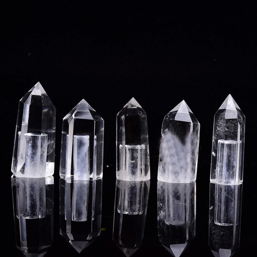 Natural Clear Quartz Crystal Points Wands Point 6 Faceted Prism Wand Carved Reiki Chakra Stone