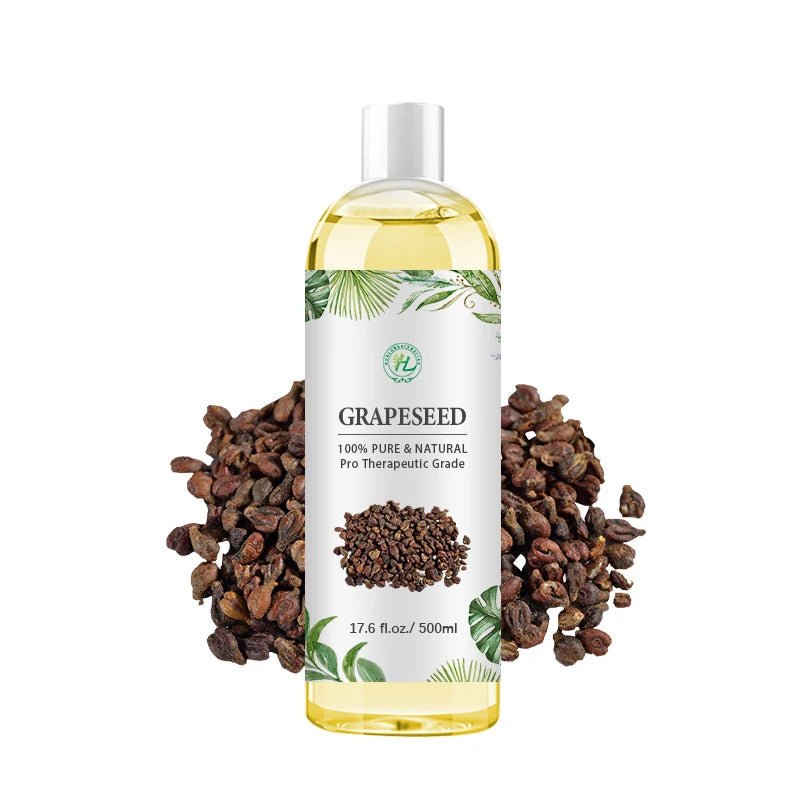 Grapeseed Oil for Skin Hair - 100% Pure Natural Grape Seed Cold Pressed Carrier Oil Cosmetic Grade Refined | OEM 500ML