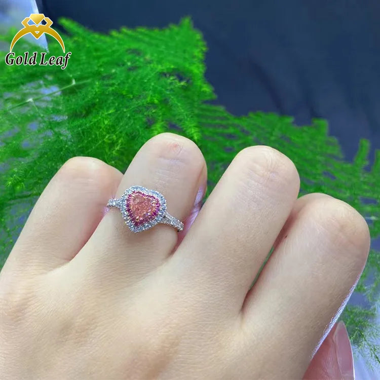 Goldleaf Custom 18K White Gold Lab Grown Diamond Ring Pink Color Heart Cut with IGI Certificate for Engagement or Wedding