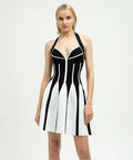 C3700 Factory Manufacturer Women Knitted Mini A-line Dress Black and White Ladies Party Halter Dress