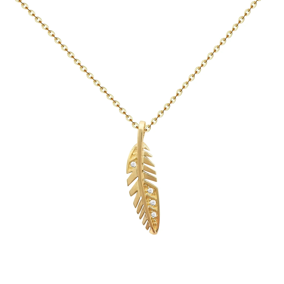 Trendy 14K Gold Pendant Necklace Good Quality Zircon Leaf Shape Necklaces for Wedding and Party