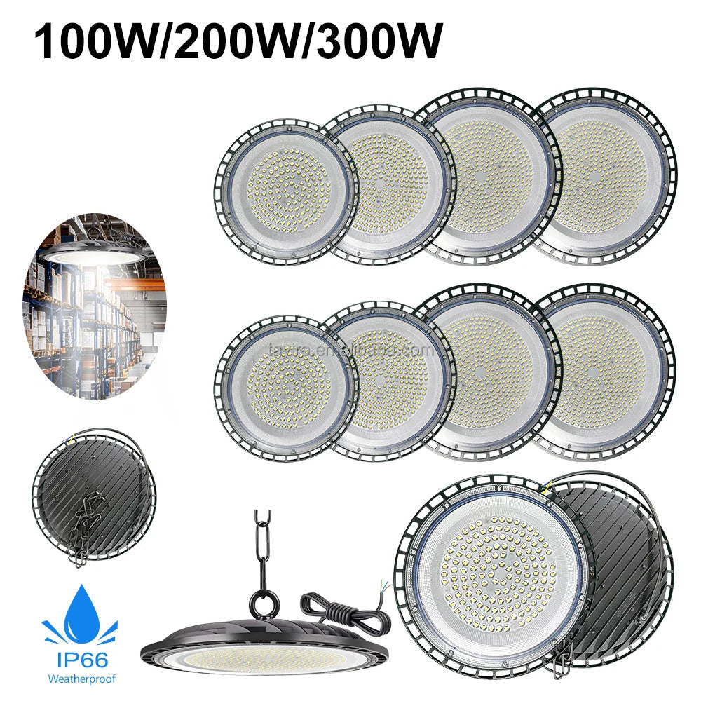 EU Stock DOB 100-277V UFO High Bay Light 100W 200W 300W for Industrial Commercial Workshop Factory Warehouse Shopping Mall