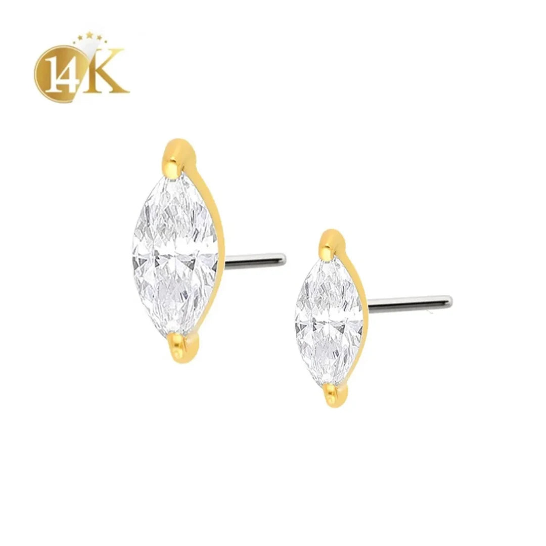 Calendo 14K Solid Gold Chain Cubic Zirconia Classic 3*1.5mm 4*2mm GF04 Marquise High Polishing Children's Wedding Gift