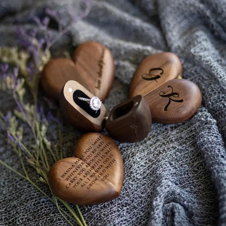 MOQ 1pcs Custom LOGO Wedding Ring Box Wooden Jewelry Engagement Storage Container Holder Rings Bearer Blank Wood Ring Box