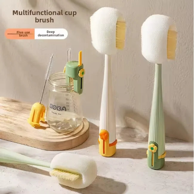Multifunctional Household 5-in-1 Washing Tool Water Cup Thermos Cup Straw Cleaner BrushBrush Milk Bottle Cleaning Sponge Brush