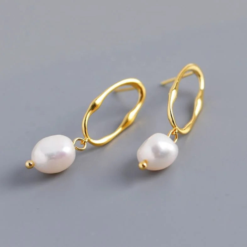 Fashion 925 Silver Natural Pearl Earrings Luxury 18K Gold Plated Irregular Freshwater Big Pearl Dangle Earring Custom for Women