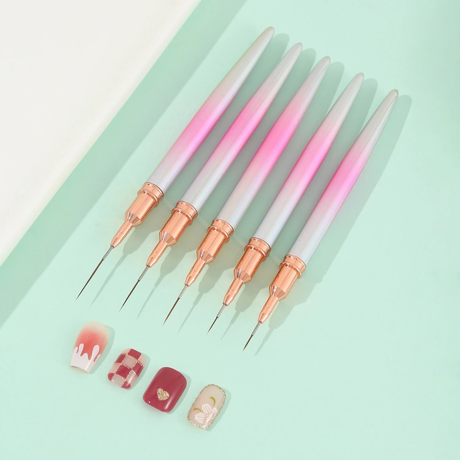 Custom Logo Kolinsky Hair Nail Art Brushes UV Gel Drawing Line Pen 5pcs/set for Nail Design