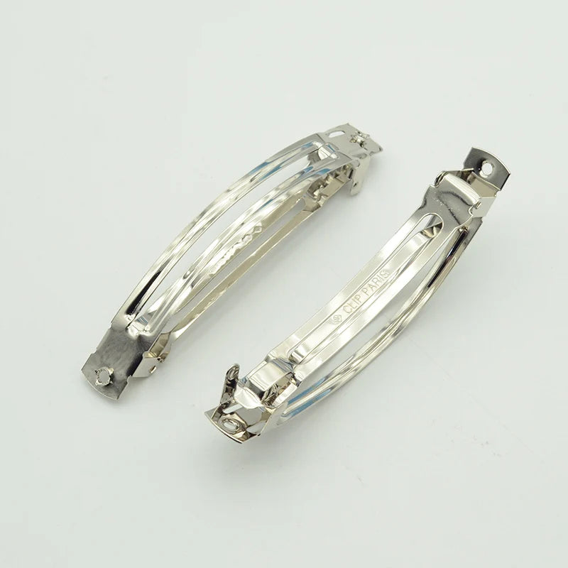 9cm Barbed Holes Arched Metal French Barrettes with Mark "Clip Paris" Snap Hairgrips for Handmade Boutique Hair Accessories