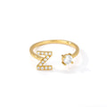 Latest Fashionable 18k Gold Women Engagement Jewelry Cz Diamond a to Z Initial Letters Adjustable Wedding Ring for Girl