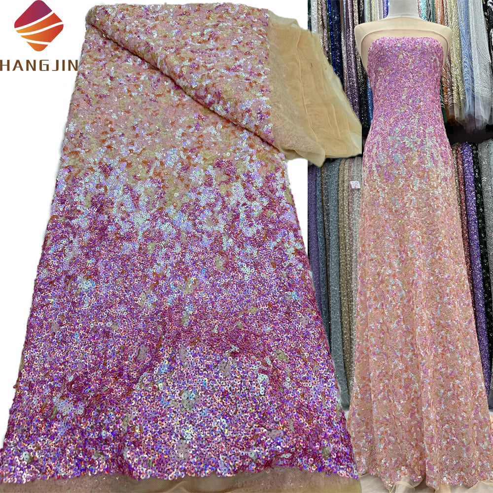 Shiny Tulle Sequins Net Lace Fashion African Lace Fabric 2024 Heavy Embroidered Sequence Lace Fabric for Party Wedding Dresses