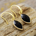 Designer 18K Gold Plated Black Agate Natural Stone Hook Hanging Dangle Huggies Earrings Set Unique Fashion Drop Jewelry