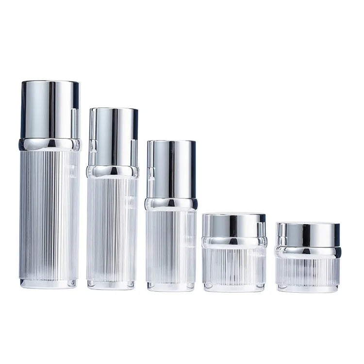 Silver Acrylic Bottle Airless Pump Spray Lotion Emulsion Packaging 30ML 50ML 100ML Luxury Cosmetic Container Cream Jar 30g 50g