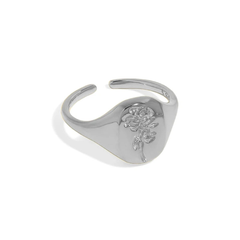 WMJA650 Pretty Hand Engraved Flower Ring for Women 925 Sterling Silver Anniversary Gift Bride Ring Size Free