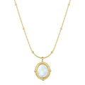 Fashion Wholesale 14K Gold Plated Stainless Steel Jewelry Thin Chain Oval Mother Shell Pendant Necklaces P203127
