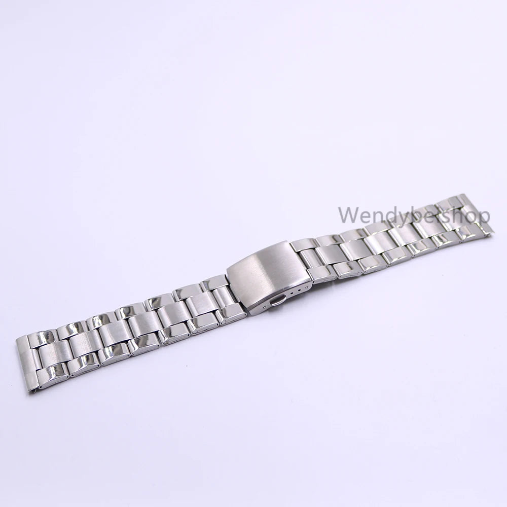 Wholesale 22mm 316L Stainless Steel Silver Wrist Watch Band Strap Old Style Luxury Double Push Deployment Clasp Middle Polish