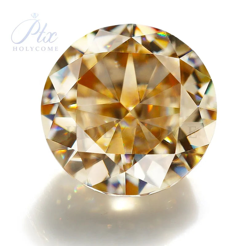 2023 Crushed Ice Cut Round Shape CHAMPAGNE Color Moissanite Diamond Test Positive VVS1 Wholesale Certificated