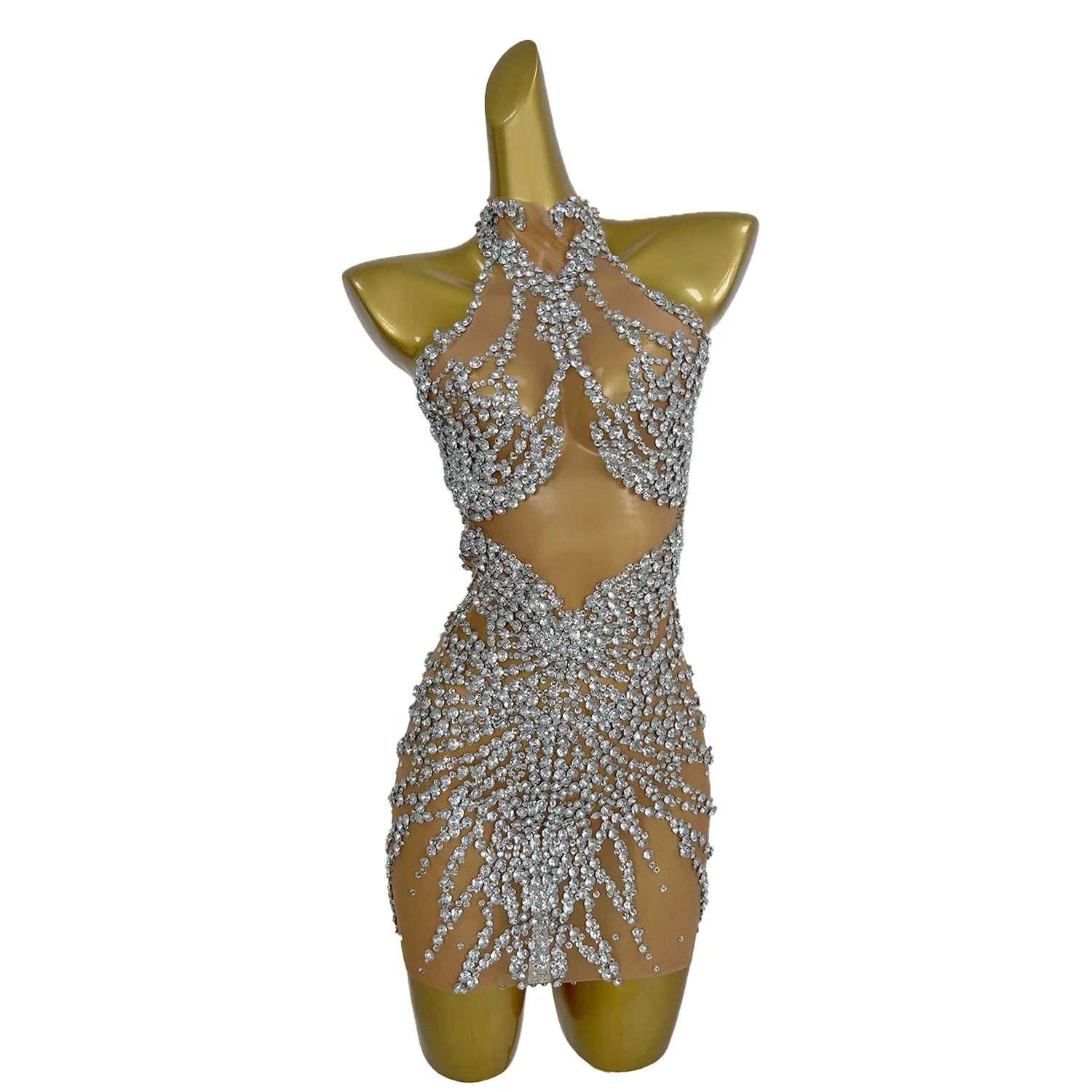 Luxury Birthday Party Dinner Rhinestone Dress Las Vegas Show Performance Costume Women Club Mini Dress Short Evening Prom Dress