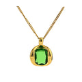 JINYOU 1355 Fashion Green Glass Crystal Pendant Necklace Ring Stainless Steel Jewelry Set 18k Gold Waterproof Bijoux
