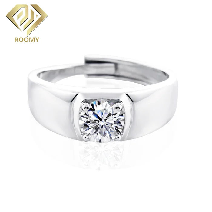 Hip Hop Men Finger Ring 11mm Round D VVS1 Moissanite 925 Silver Jewelry Custom Ring