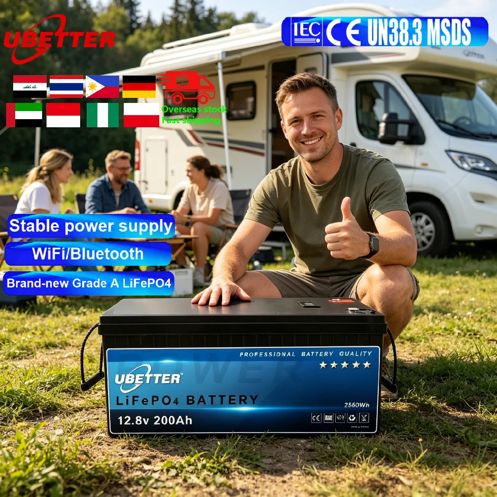 12V 24V LiFePO4 Lithium Battery 100AH 200AH IP65 Waterproof CE Certified 3000 Cycle Life for RV Camping Golf Cart Solar Use