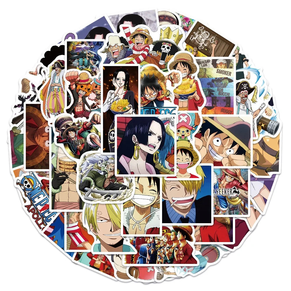 50Pcs One Pieces Luffy Anime Cartoon Sticker for Skateboard Luggage Laptop Table Wall Label Anime Printing Theme Mix Stickers