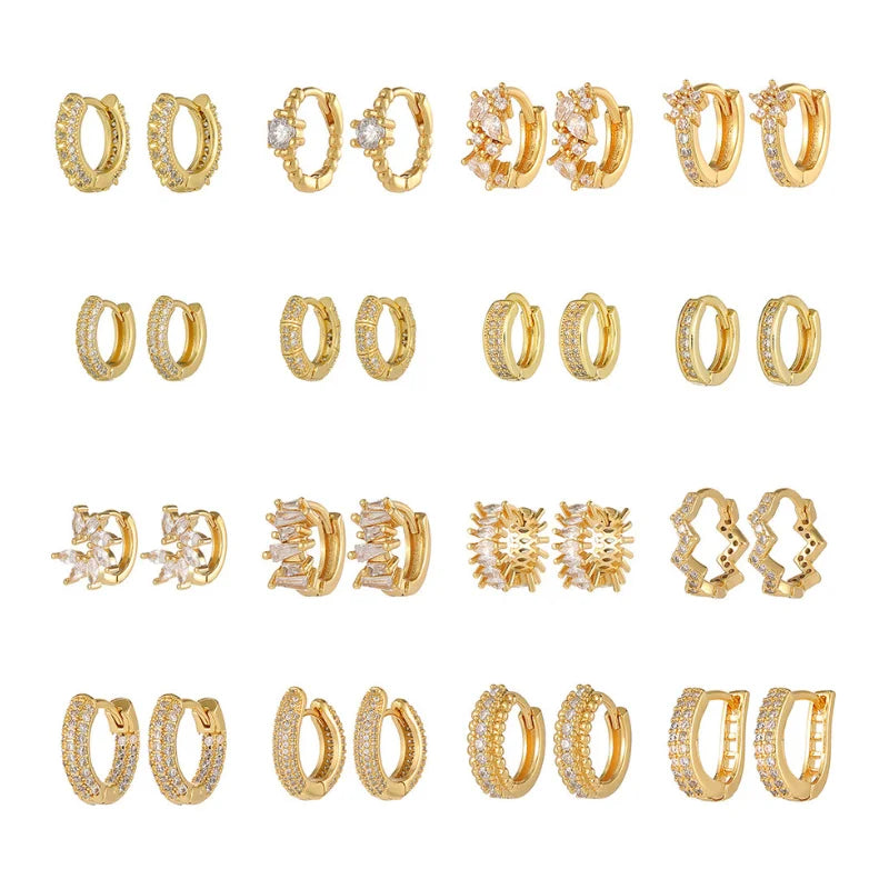 Wholesale Cheap Fashion Jewelry Plated Huggies Earrings Arrival Cubic Zirconia New Ladies Geometric for Girls Women's 18K Gold