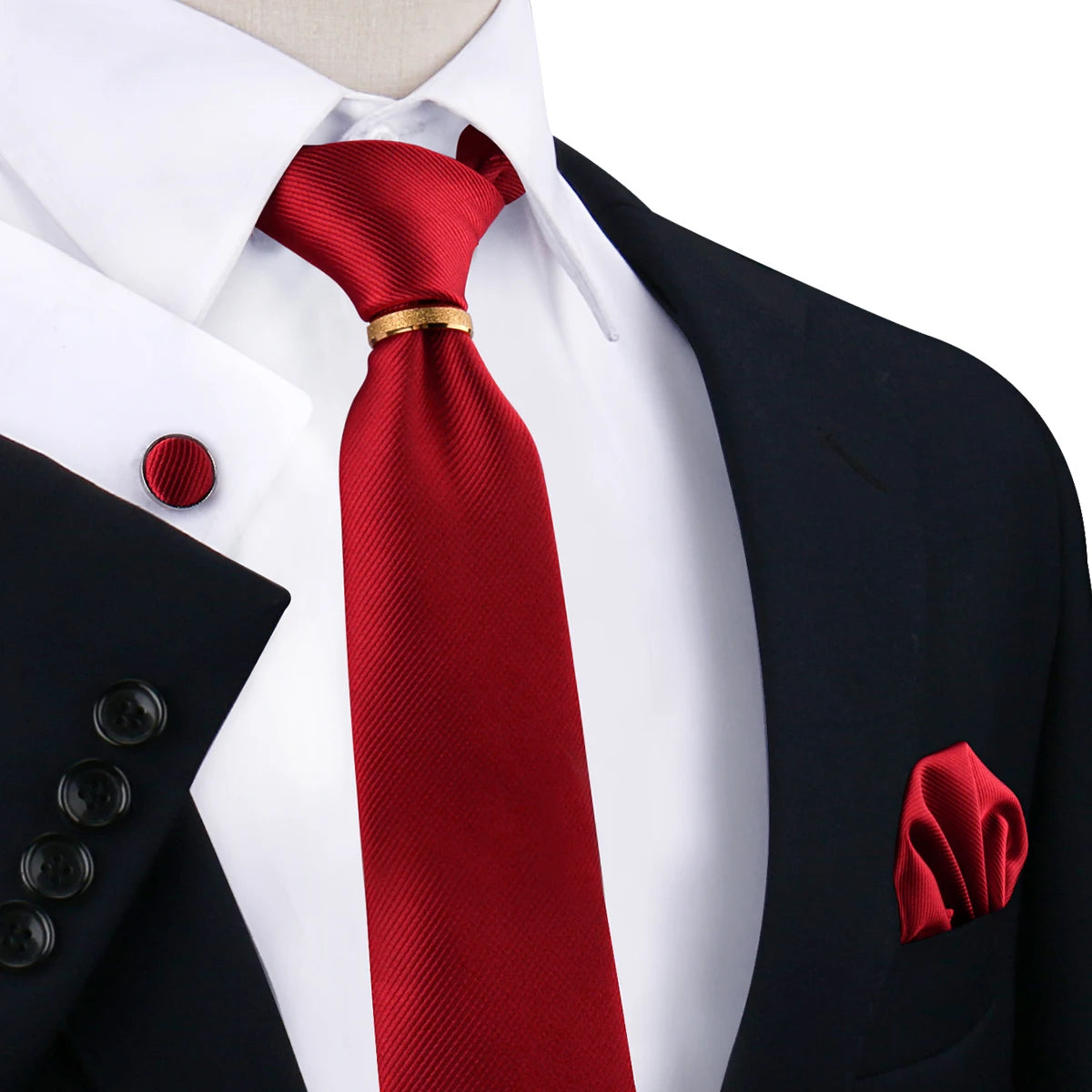 Wedding Color Silk Tie and Handkerchief Red Silk 8cm Necktie Men Polyester Neck Ties for Men