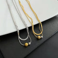 High Polished Stainless Steel Double Layer Two Balls Charm Necklace Popular Gold Plated Flat Chain Small Beads Necklace