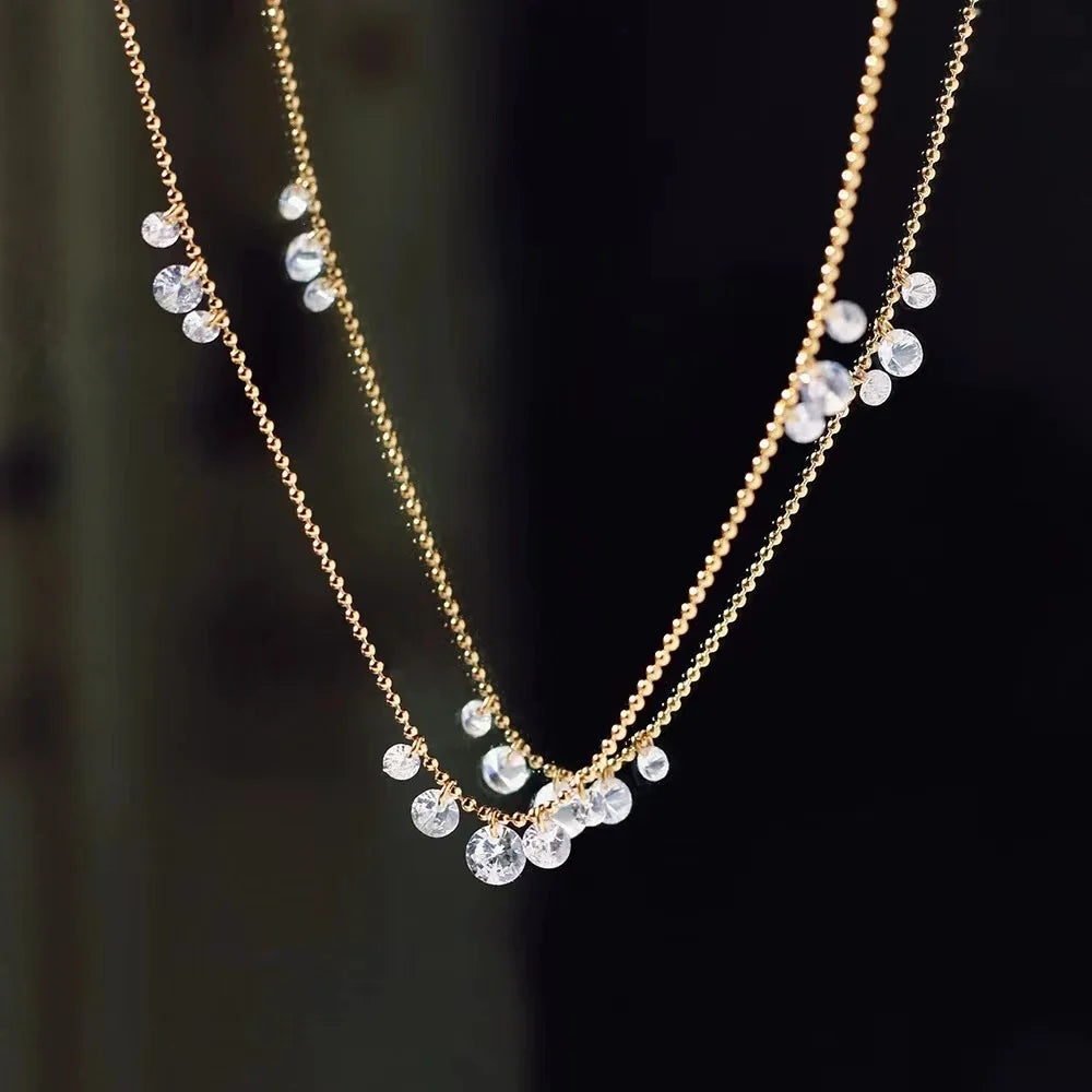 New Classic French Vintage Dewdrop Zircon Necklace CZ Crystal Sparkle Diamonds Chain Stainless Steel Gold Dainty Fashion Jewelry
