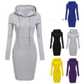 Fashion Plain Pockets Pullover Casual Hoodies Women Long Sleeve Hoodies Dress