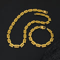 18k Gold Plated Square Wide Chain Necklace Bracelet Set Stainless Steel Fashion Jewelry Jewelry Sets for Men and Women