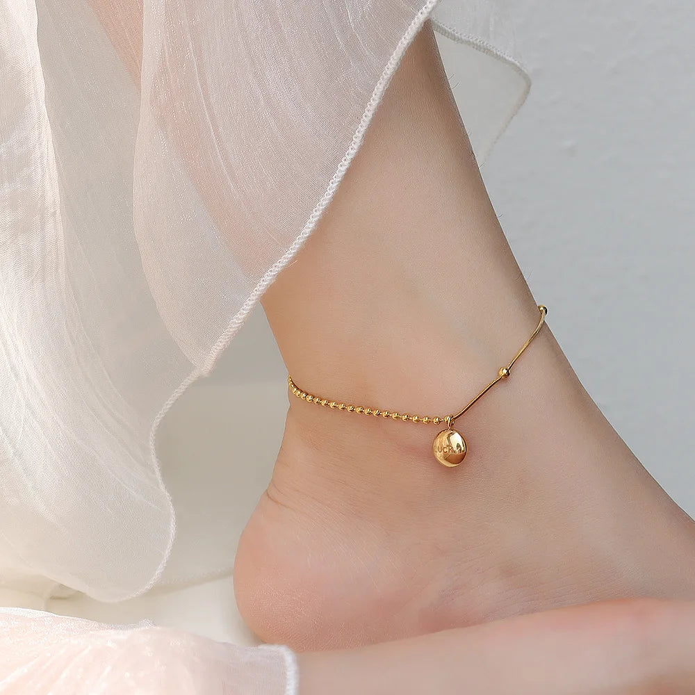 Manufacturer Fashion Trendy Women's Jewelry Adjustable Gold Anklet Creative Luxury Single Ball Bling Anklets for Girls