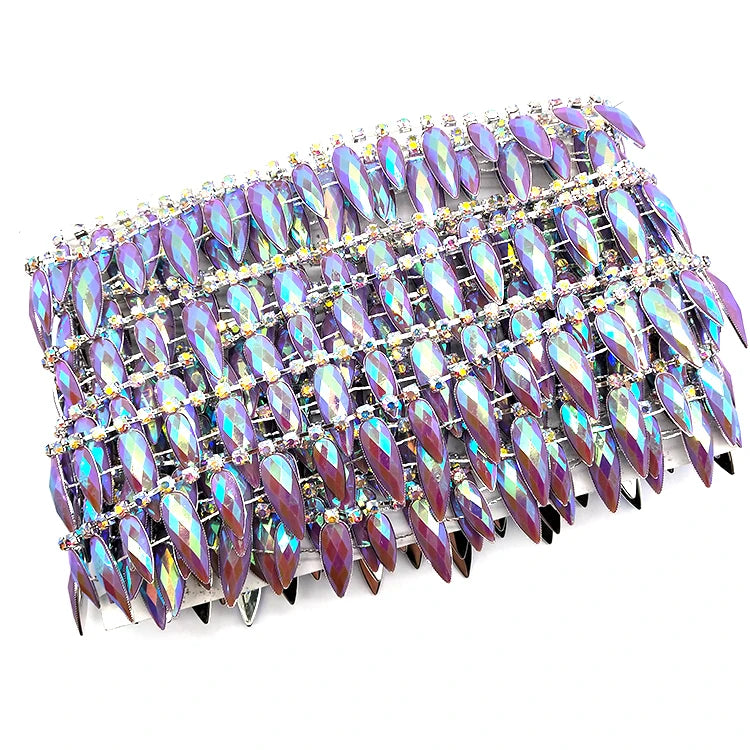 Fancy Drop Purple AB Resin Tassel Trim Silver Metal Crystal AB Rhinestone Chain for Carnival Costumes DIY Accessories Wholesale