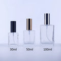 30ml 50ml 100ml Flat Square Rectangle Luxury Glass Spray Bottles with Silver Gold Sprayer Pump for Perfume & Body Care Lotion